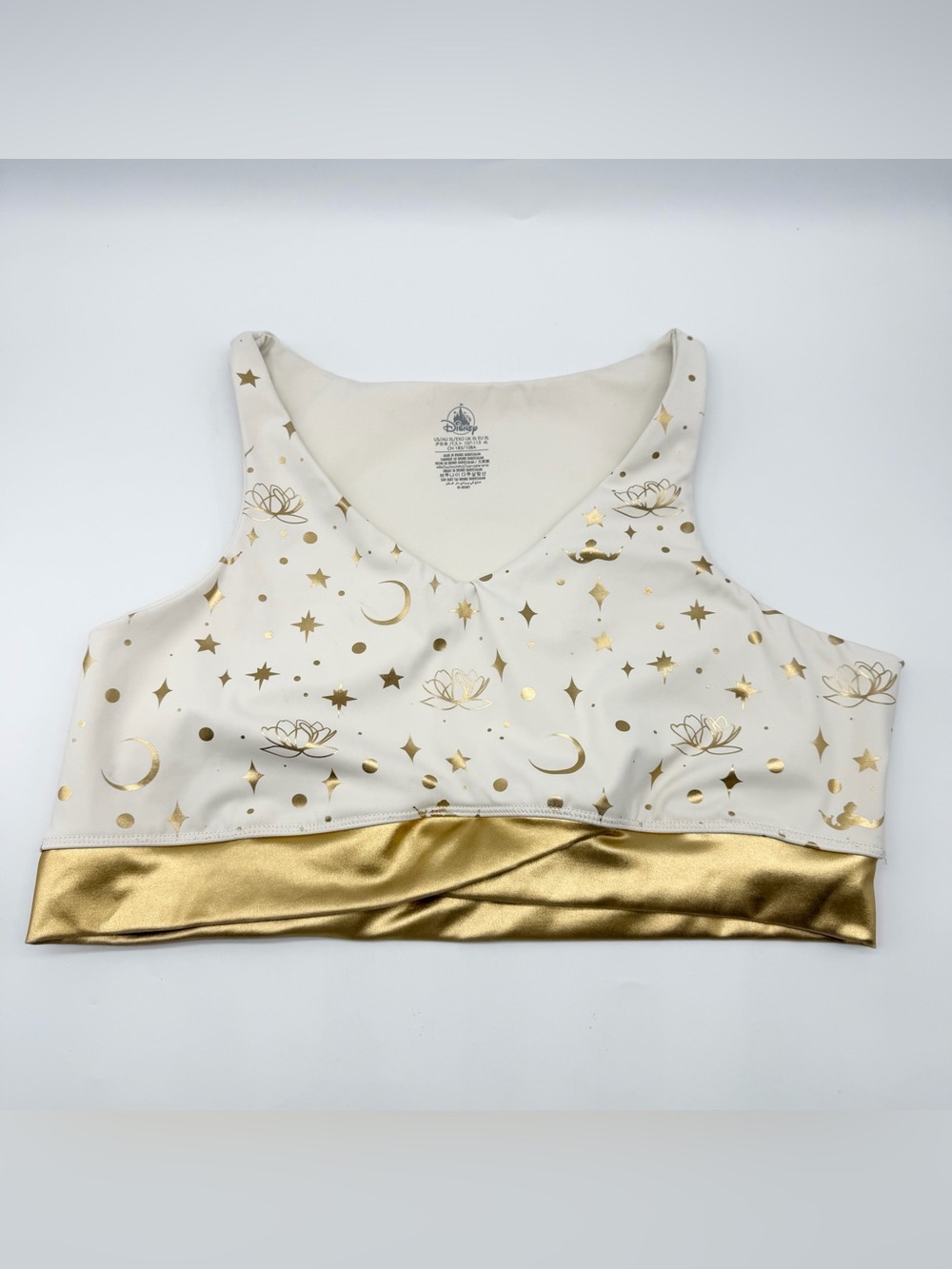 Disney's Aladdin Sports Bra Metallic Pullover Unpadded Gold Print Beige Size XL